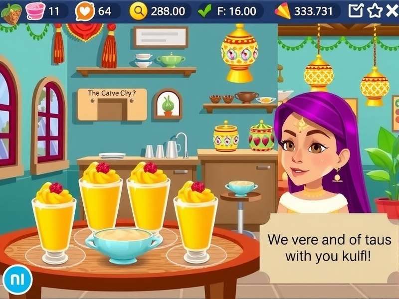 My Cafe Kulfi Quest gameplay screenshot showing colorful kulfi preparation