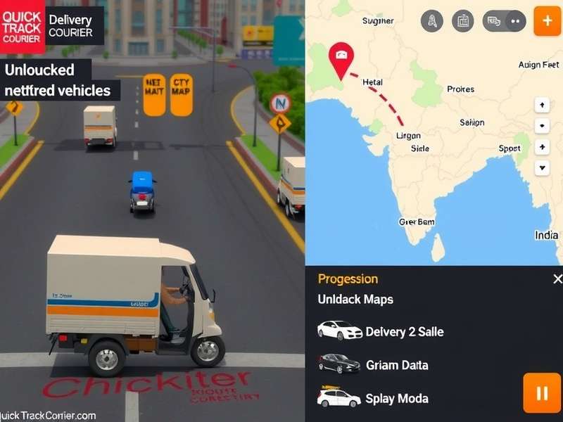 Quick Track Courier gameplay showing delivery vehicles in Indian city setting