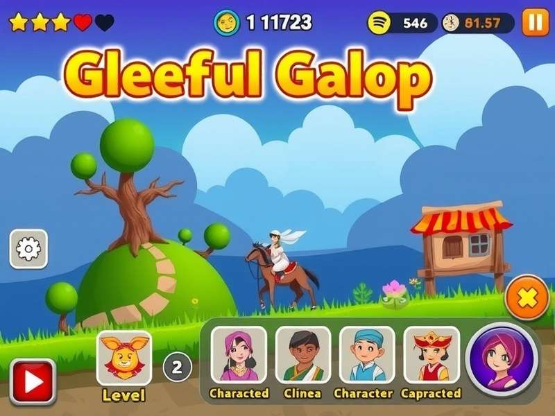 Gleeful Gallop gameplay screenshot showing vibrant colors and characters