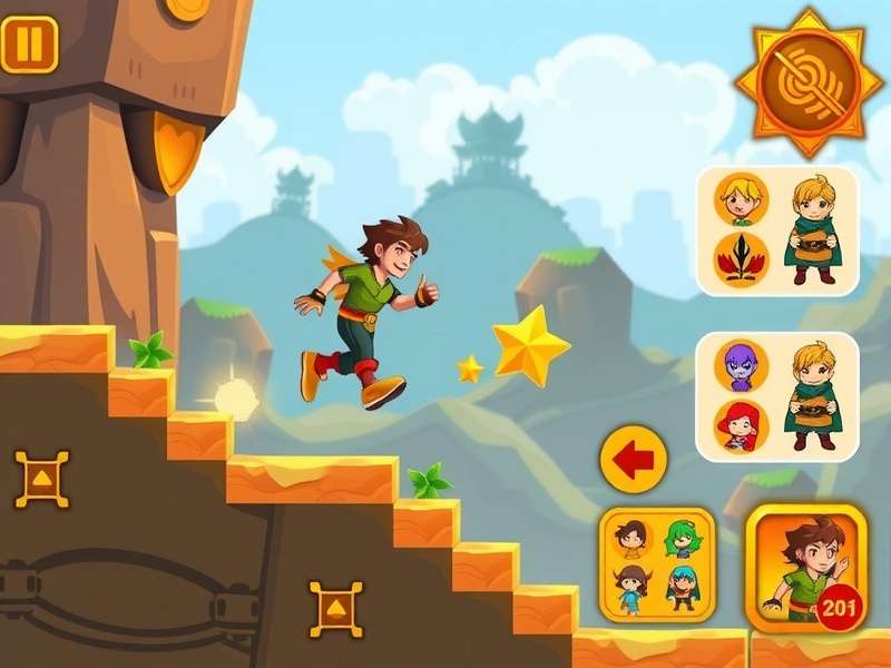 Golden Jump gameplay screenshot showing character jumping between platforms