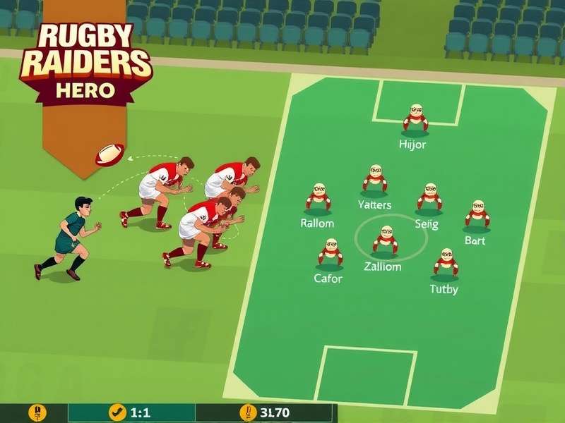 Rugby Raiders Hero gameplay screenshot showing intense rugby action