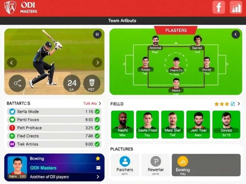 ODI Masters team management interface showing player attributes