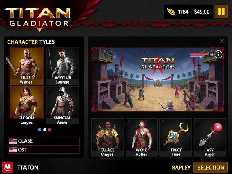 Titan Gladiator warrior customization options showing various armor sets