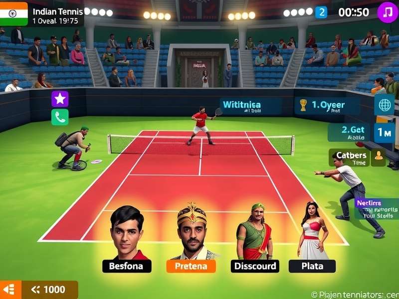 Character customization screen in Indian Tennis Gladiators showing diverse avatar options with Indian cultural elements