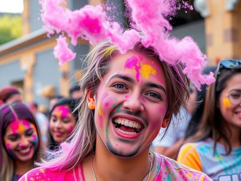 Color station at Joyful Color Run with volunteers throwing powder