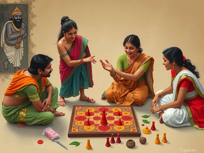 Ancient Indian artwork depicting traditional board games