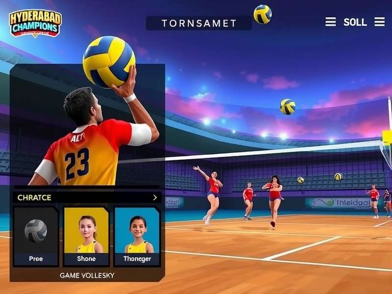 Hyderabad Volley Champions gameplay screenshot showing volleyball action