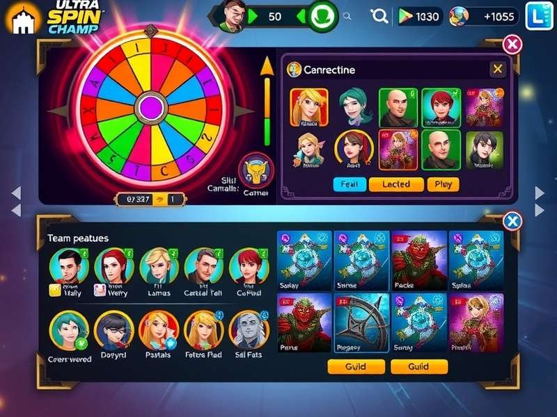 Ultra Spin Champ progression system showing character upgrades and skill trees