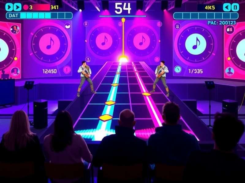 Rhythm Rocket gameplay interface showing colorful notes and scoring system