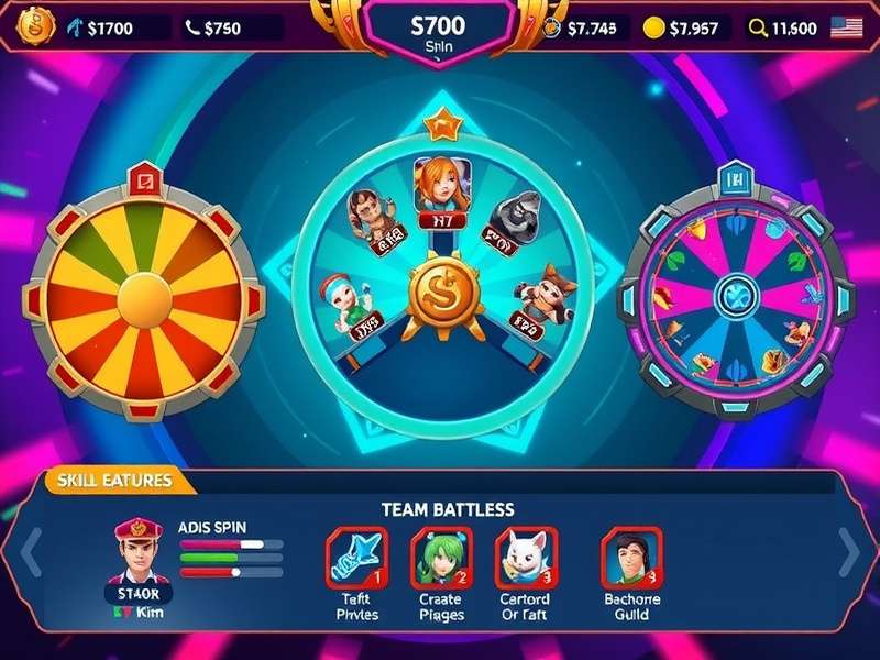 Ultra Spin Champ gameplay interface showing spinning wheels and character selection
