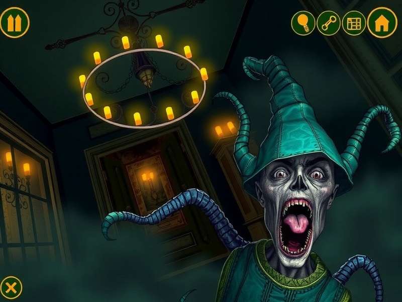 Cursed Hallways gameplay screenshot showing haunted mansion interior