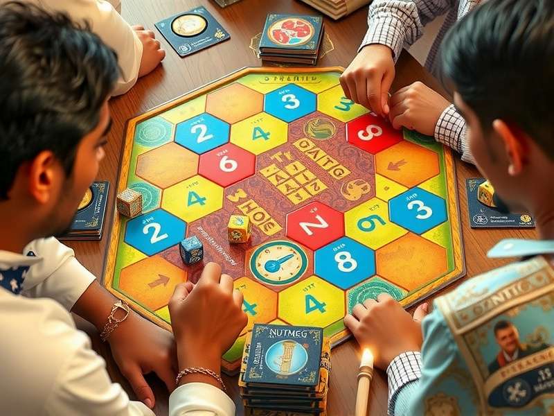 Game components of Maharashtra Nutmeg Quest including tokens and dice