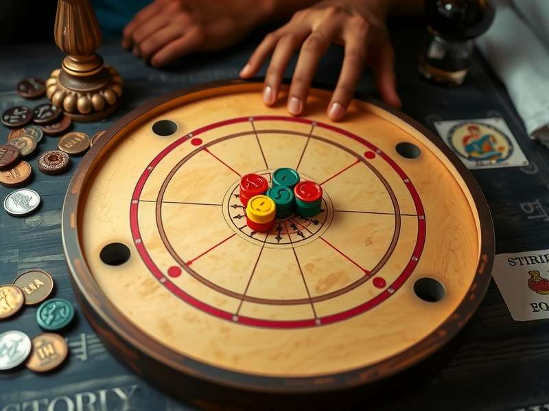Carrom Turbo Fusion board setup with pieces and striker