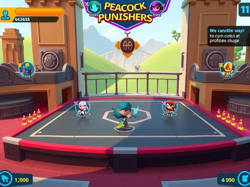 Peacock Punishers gameplay screenshot showing colorful characters and environments