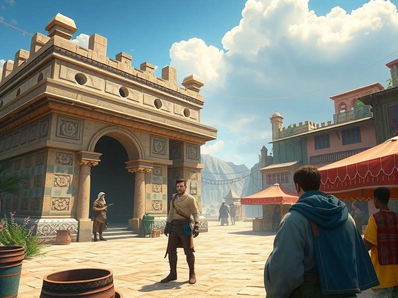 Ancient Wayfarer S Quest majestic landscape with ancient architecture