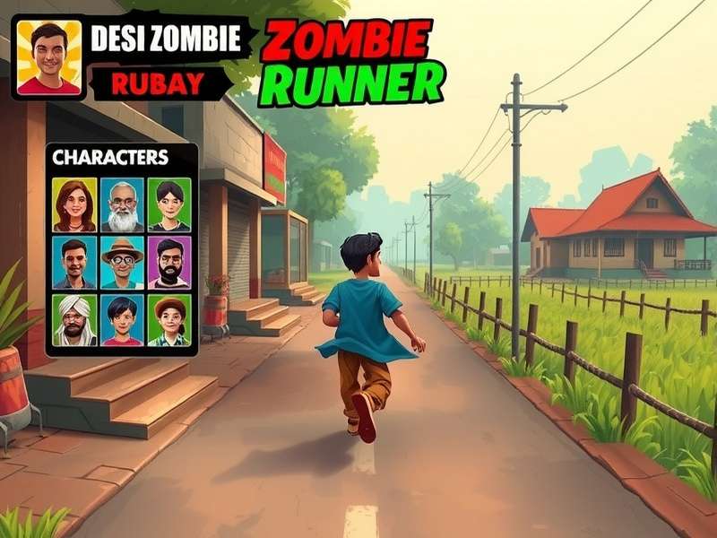 Desi Zombie Runner rural environment with farmland and traditional Indian houses