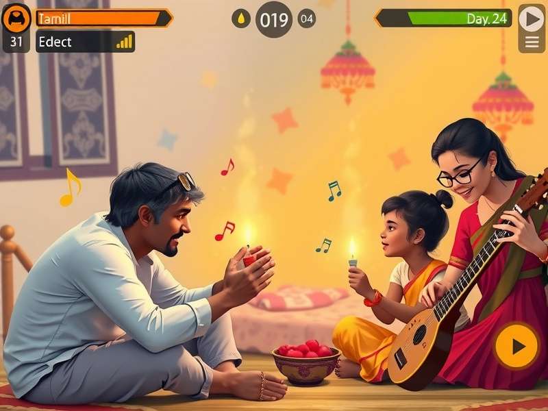 Geet Gathering gameplay interface showing musical notes and Indian themes