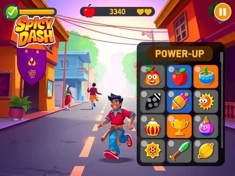 Spicy Dash gameplay screenshot showing character running through colorful Indian street