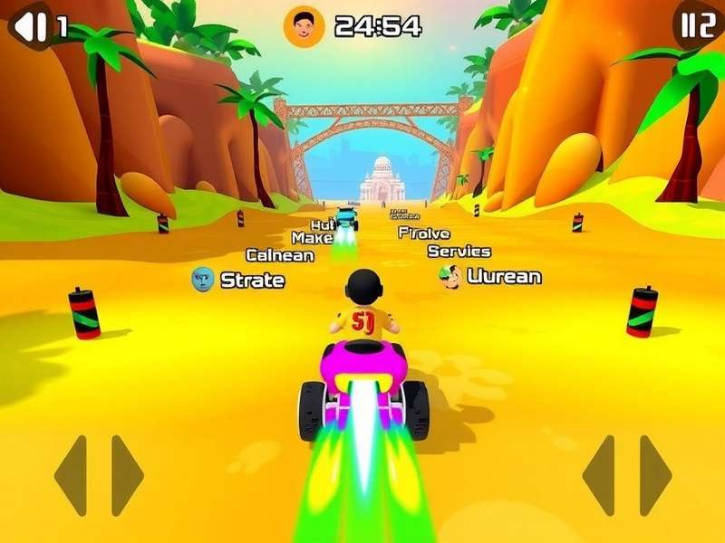 Holi Racer Adventure gameplay screenshot showing colorful racing environment