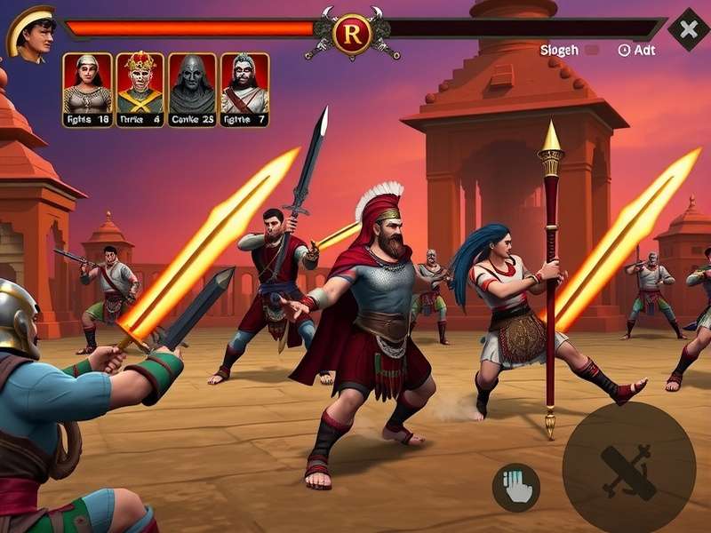 Dibrugarh Gladiator Glory character selection screen showing diverse warriors