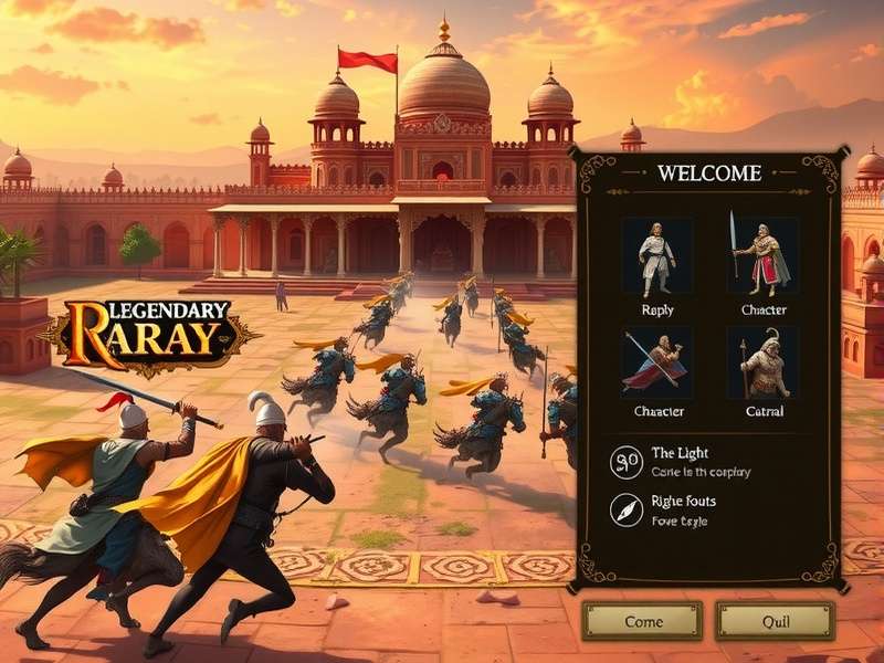 Legendary Raj Fantasy gameplay screenshot showing royal palace and warriors
