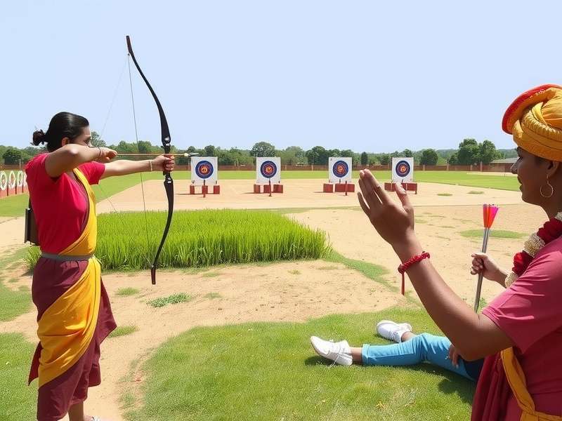 Diagram showing Arjuna S Arrow Challenge competition setup with targets and reflection pool