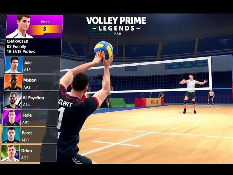 Volley Prime Legends character selection screen showing diverse athletes