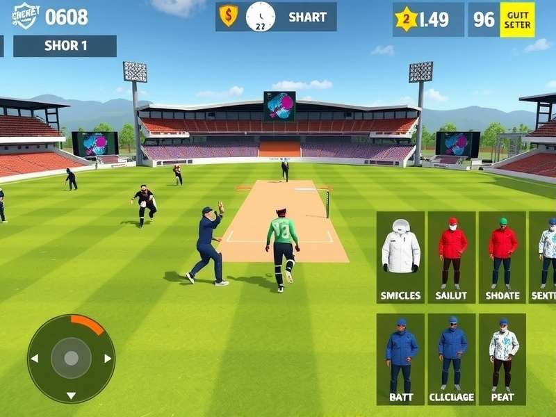 Cricket Battle Royale gameplay screenshot showing multiple players in a virtual stadium