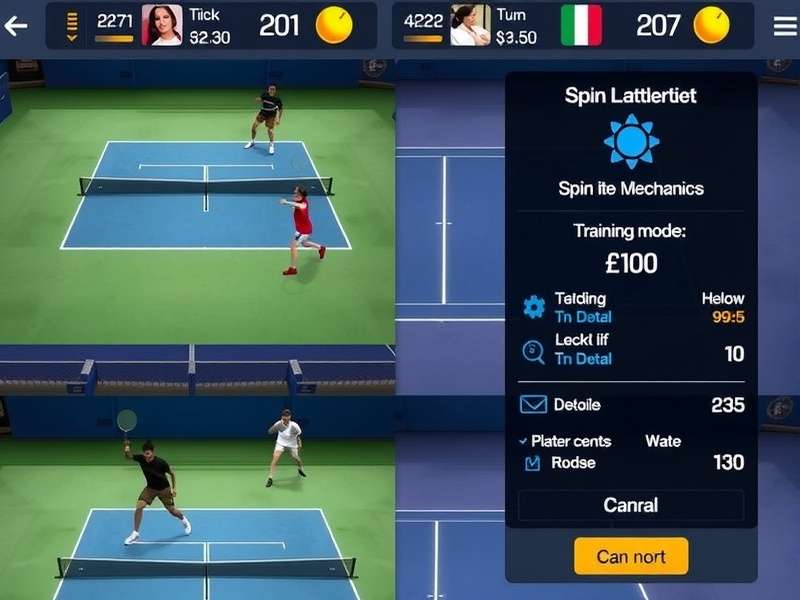 Spin Wizard Tennis Maestro gameplay screenshot showing advanced spin mechanics