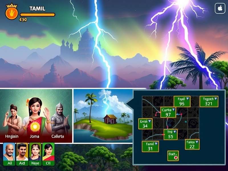 Tamil Lightning Rush gameplay screenshot showing vibrant South Indian landscapes