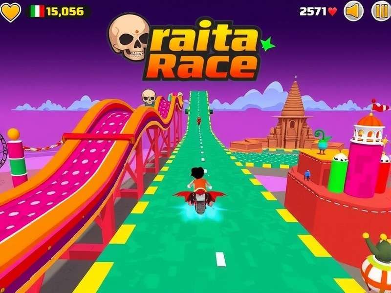 Raita Race gameplay screenshot showing colorful racing tracks