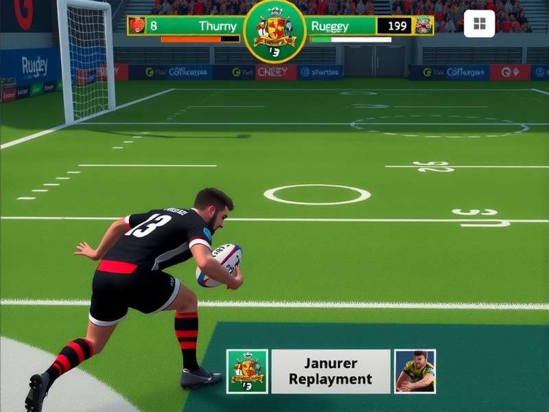 Rugby Raiders Pioneer gameplay screenshot showing intense rugby action