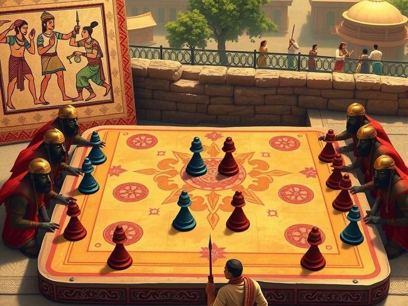 Traditional Indian village scene with people playing Bagh Valor