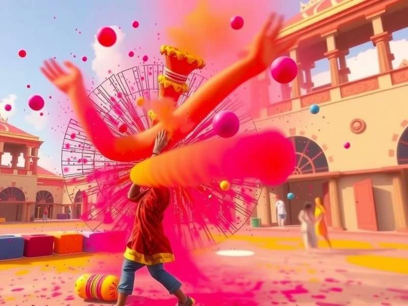 Color Chaos Holi gameplay showing vibrant color throwing