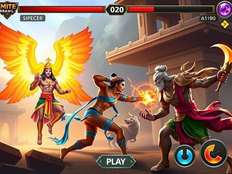 Smite Godly Brawl gameplay screenshot showing epic battle between gods