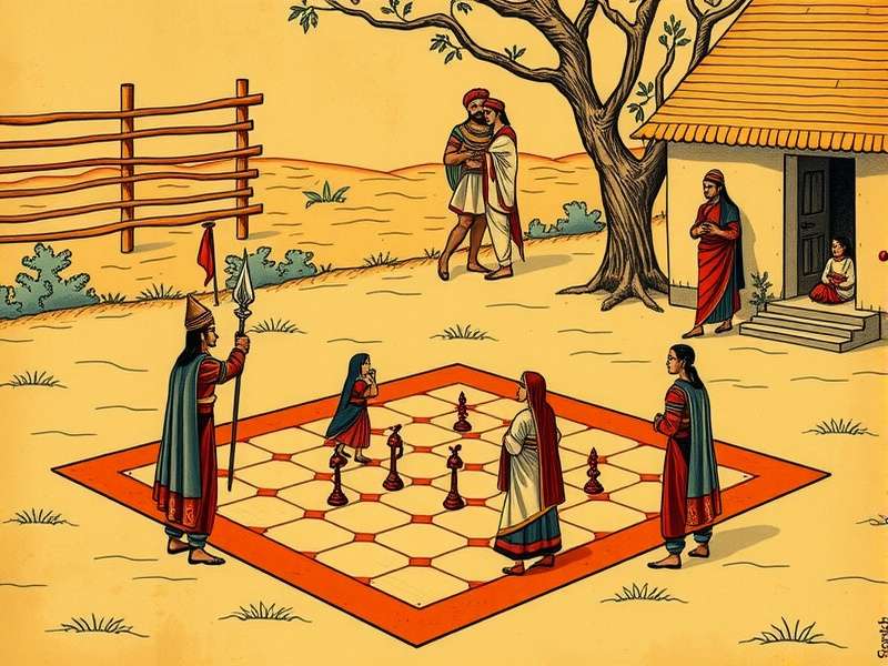 Ancient Indian manuscript depicting Bagh Valor game