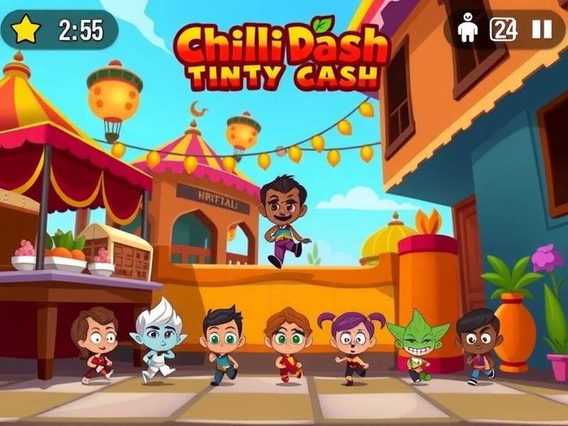 Hotfoot Chilli Dash gameplay screenshot showing character running through colorful Indian market