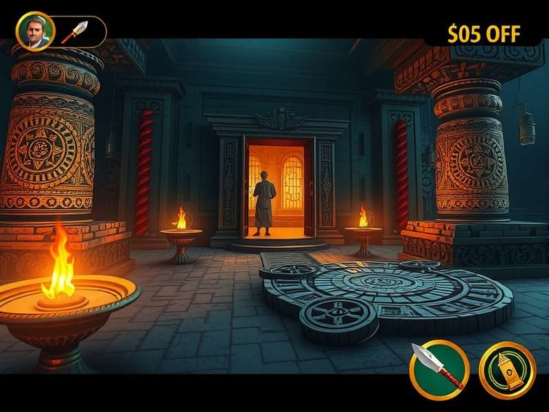 Puzzle solving scene in Temple Escape Elite with intricate mechanisms