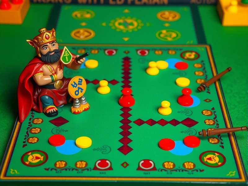 Traditional Ludo board setup with colorful tokens