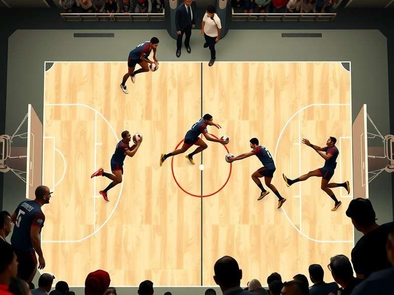 Diagram showing Handball Supreme Glory court dimensions and zones