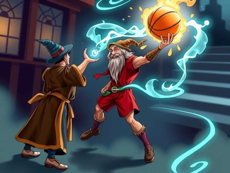 Wizardly Slam Artist gameplay showing magical basketball match