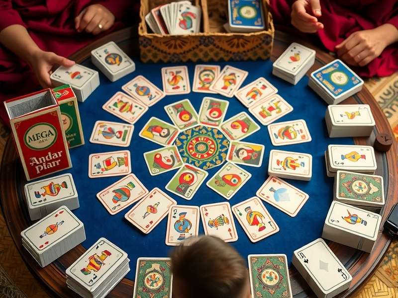 Traditional Andar Bahar game setup with cards