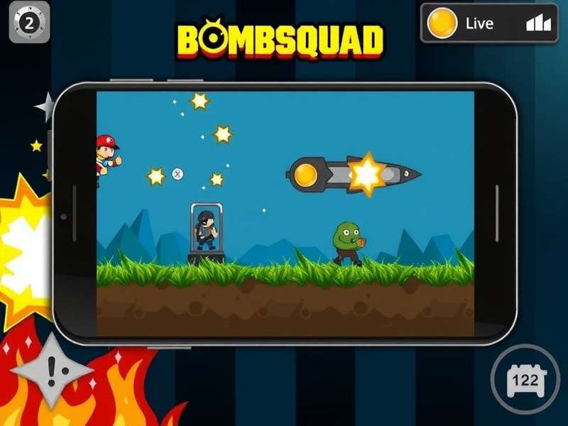 BombSquad gameplay on Android TV showing characters and explosions