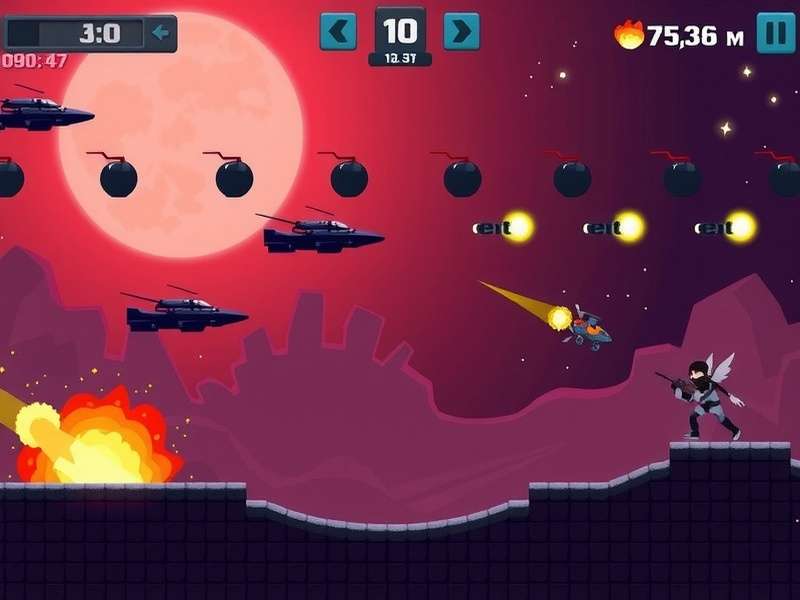 Screenshot of BombSquad iOS showing a frozen arena with multiple characters and explosions