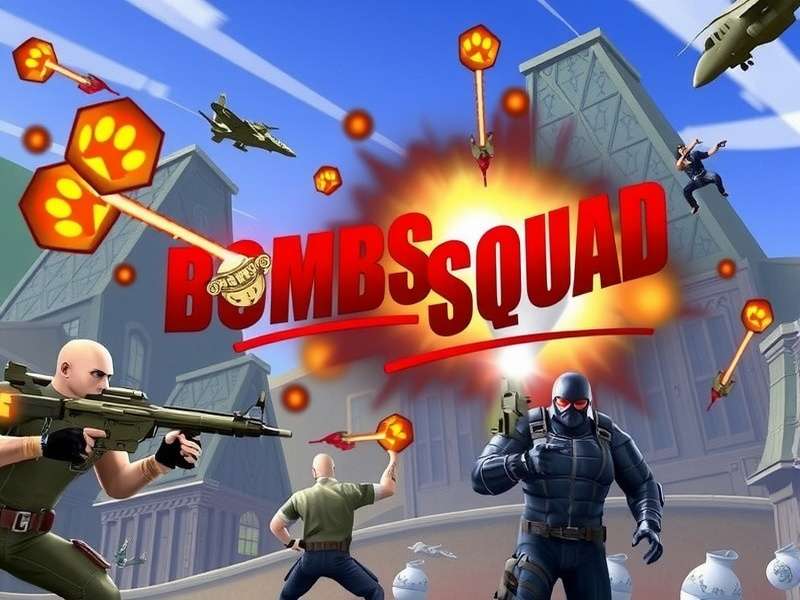 BombSquad vibrant gameplay on a Windows PC screen showing colorful characters and explosions